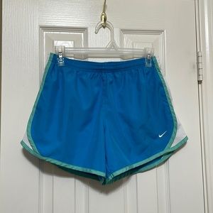 Nike Dri Fit Girl’s Running Shorts XL Blue w/ Mint Trim, White Mesh Side Panels